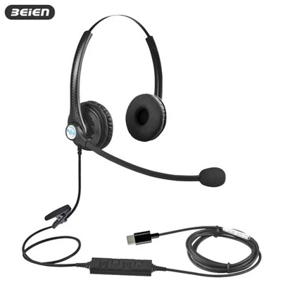 Ofis için kablolu çift USB-C kulaklık